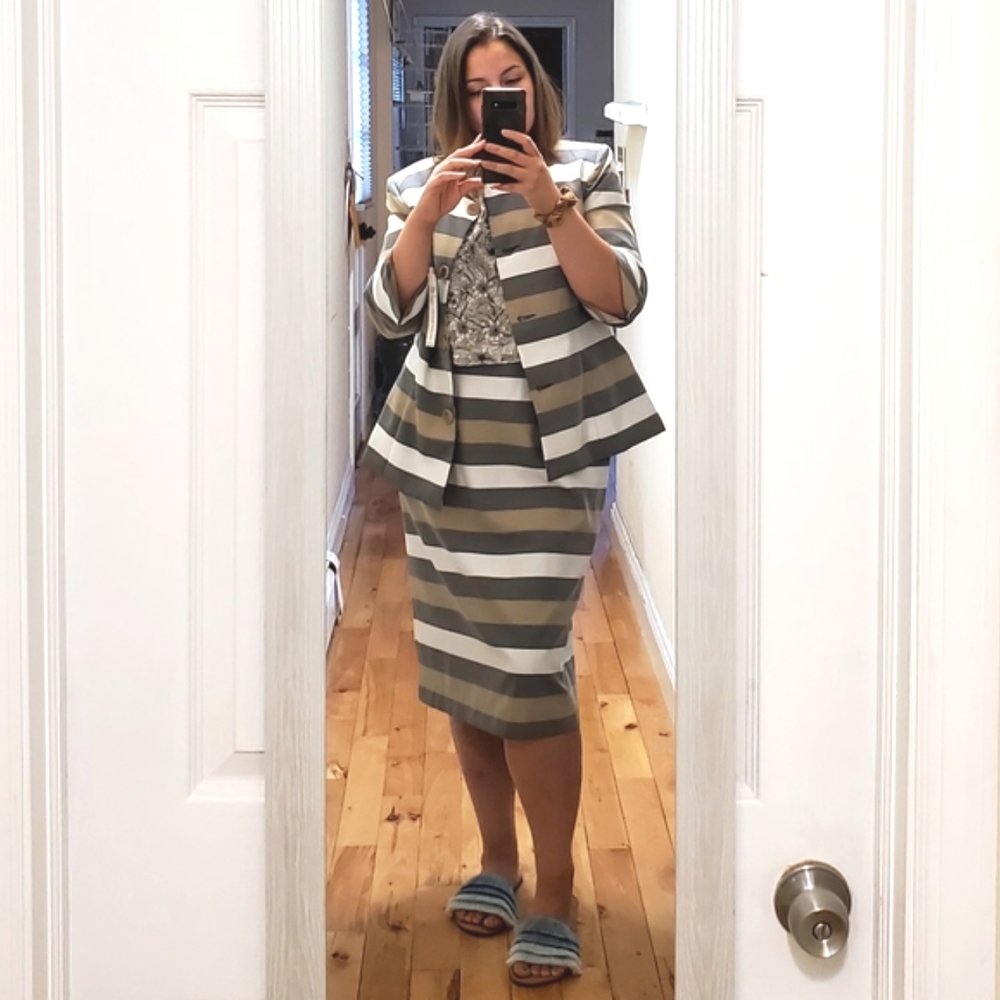 Danillo Size 12 Striped 2-Piece Skirt Suit